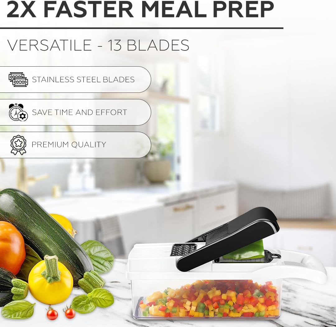 amroah 25 in 1 vegetable chopper 12 blades multifunction, kitchen veggie cutter food chopper with container slicer grater spiralizer for onion potato carrot egg cucumber tomato garlic