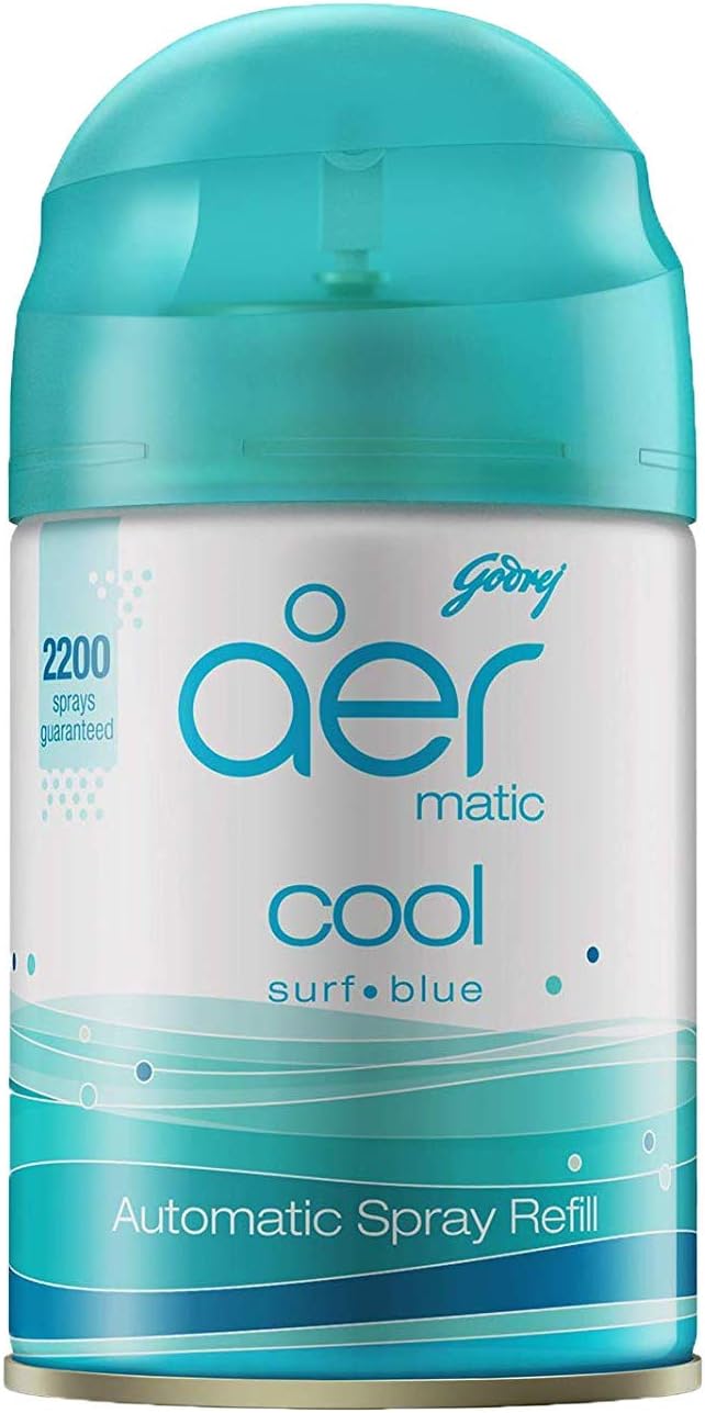 godrej aer matic automatic air freshener refill cool surf blue 225 ml, aer 11, 225 ml (pack of 1)