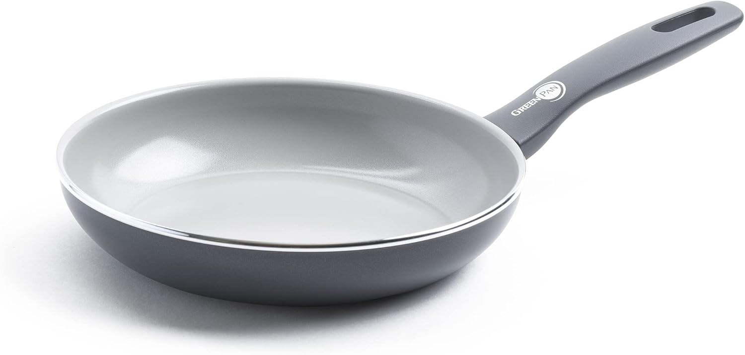 greenpan dover healthy ceramic nonstick, 8" frying pan skillet, pfas free, dishwasher safe, comfort grip handle, grey