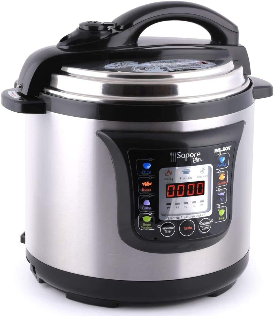palson electric pressure cooker 8 litter capacity ultra fast steam cooking dimensions ‎32 x 33 x 35cm (1200 watts) silver color model 30997 1 year warranty.