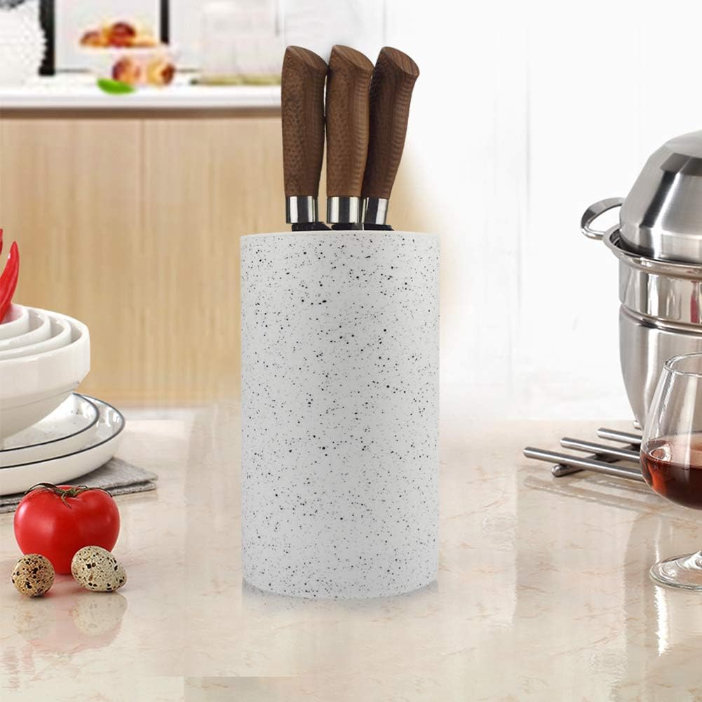 roshs universal freedom knife storage stand, multi functional knife block holder, pp resin round knife holder, unique design slot to protect blades detachable for easy cleaning (white snowflake dots)
