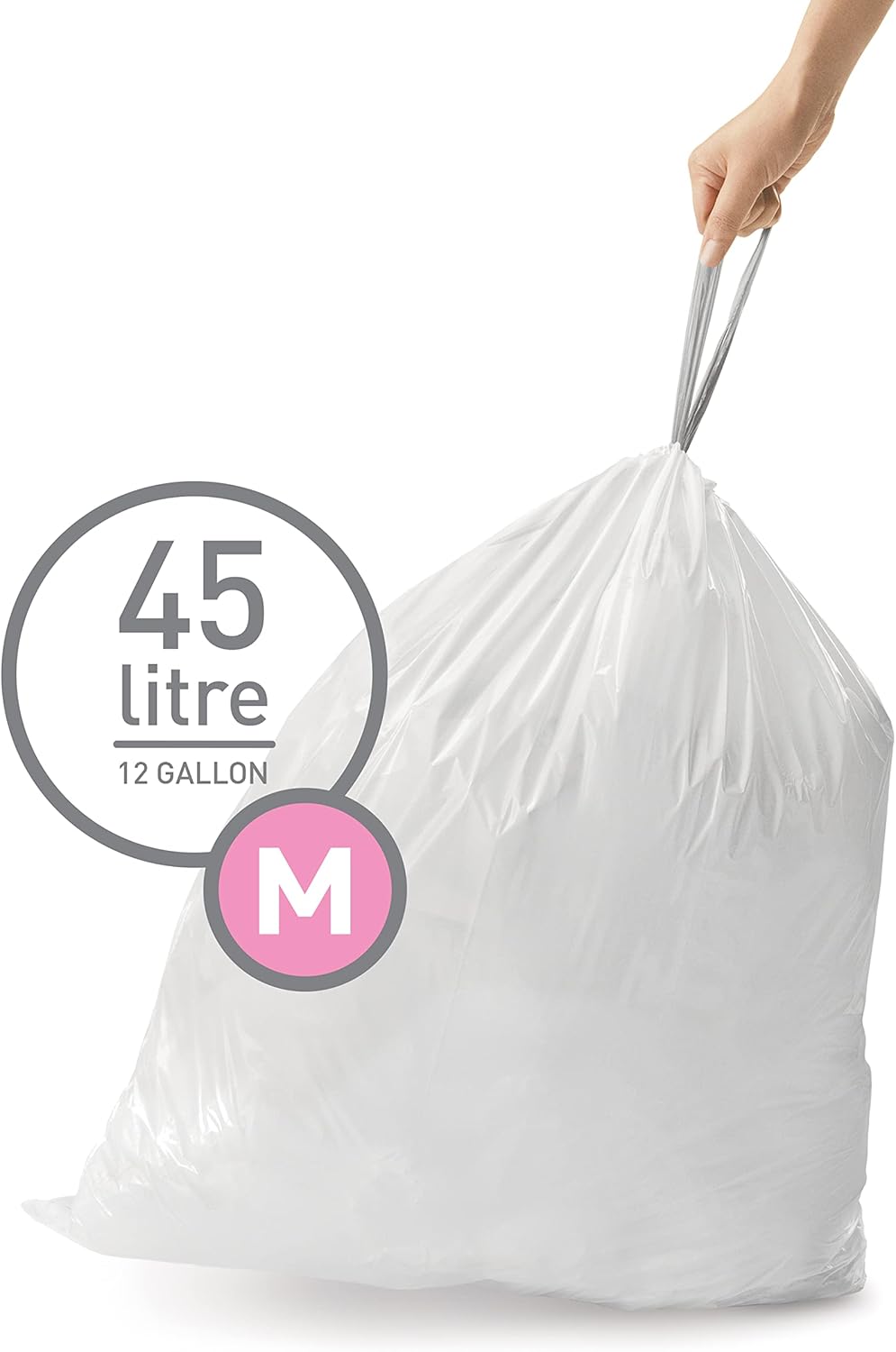 simplehuman code m custom fit drawstring trash bags in dispenser packs, 60 count, 45 liter / 11.9 gallon, white