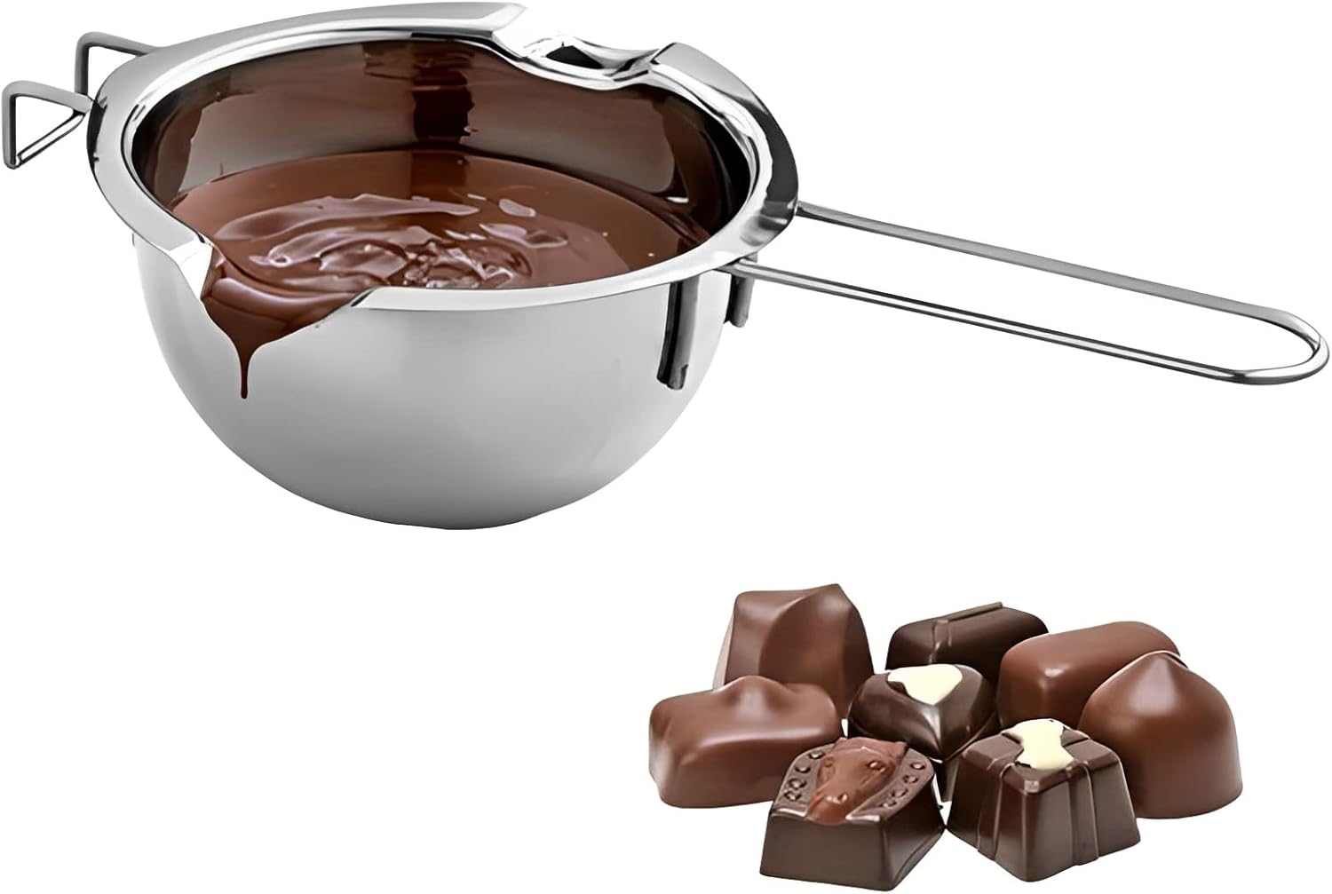 beauenty stainless steel double pot,kitchen melting pot baking tools,304 chocolate melting pot for melting chocolate,butter,cheese, caramel and candy (600ml,3 cup capacity,20oz)