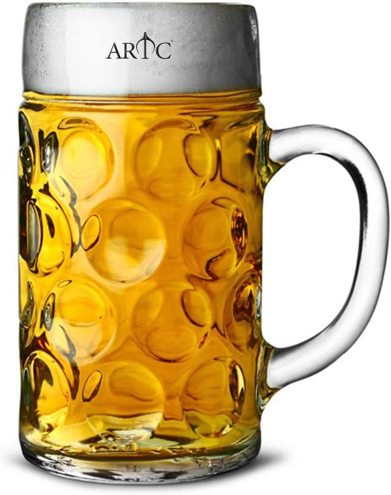 artc® german beer mug stein 1000ml beer tankard, glass stein, isar stein, handled beer mug, classic beer tankard jumbo size
