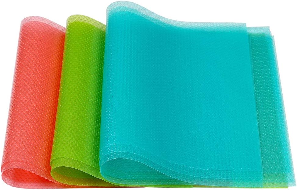 akinly washable fridge mats liners waterproof fridge pads drawer table mats refrigerator liners for shelves,3red/3green/3blue,9 pack,45l x 30w cm,b07p7gs53d
