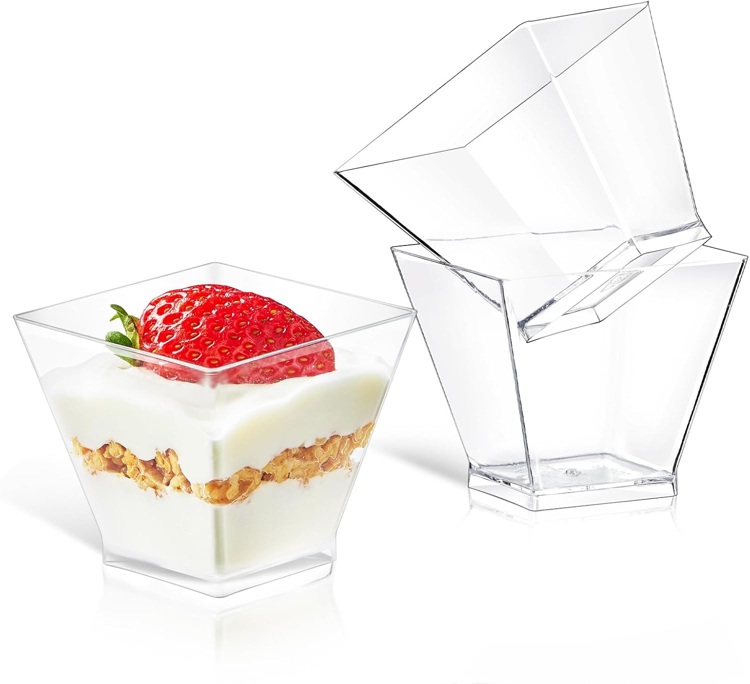 qeirudu 100 pack 2 oz mini dessert cups with lids and spoons clear plastic square appetizer cups parfait cups small tumbler serving bowl for tasting party dessert samples