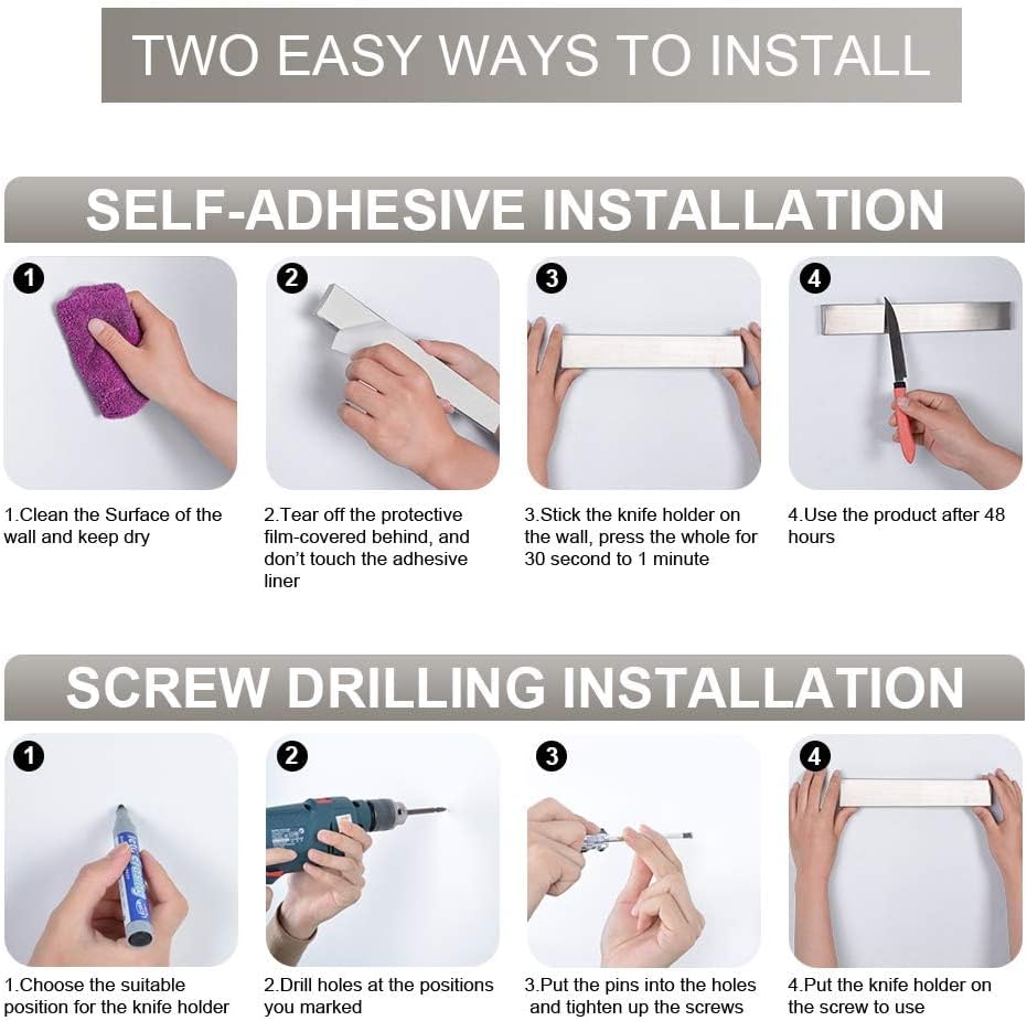 ninonly 30 cm magnetic knife strip, premium stainless steel wall mounted kitchen knives bar,space saving powerful no drilling magnetic knife rack for home kitchen utensil holder & tool holder