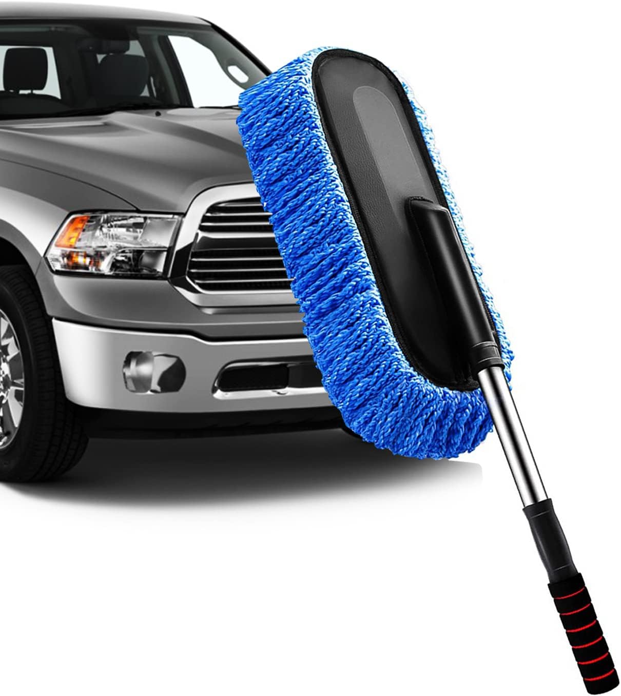 yeewayveh car duster, extendable long handle microfiber car duster exterior scratch free car cleaning tool, car dust brush for truck, pickup, suv, rv, motorcycle, boats and home cleaning (blue)