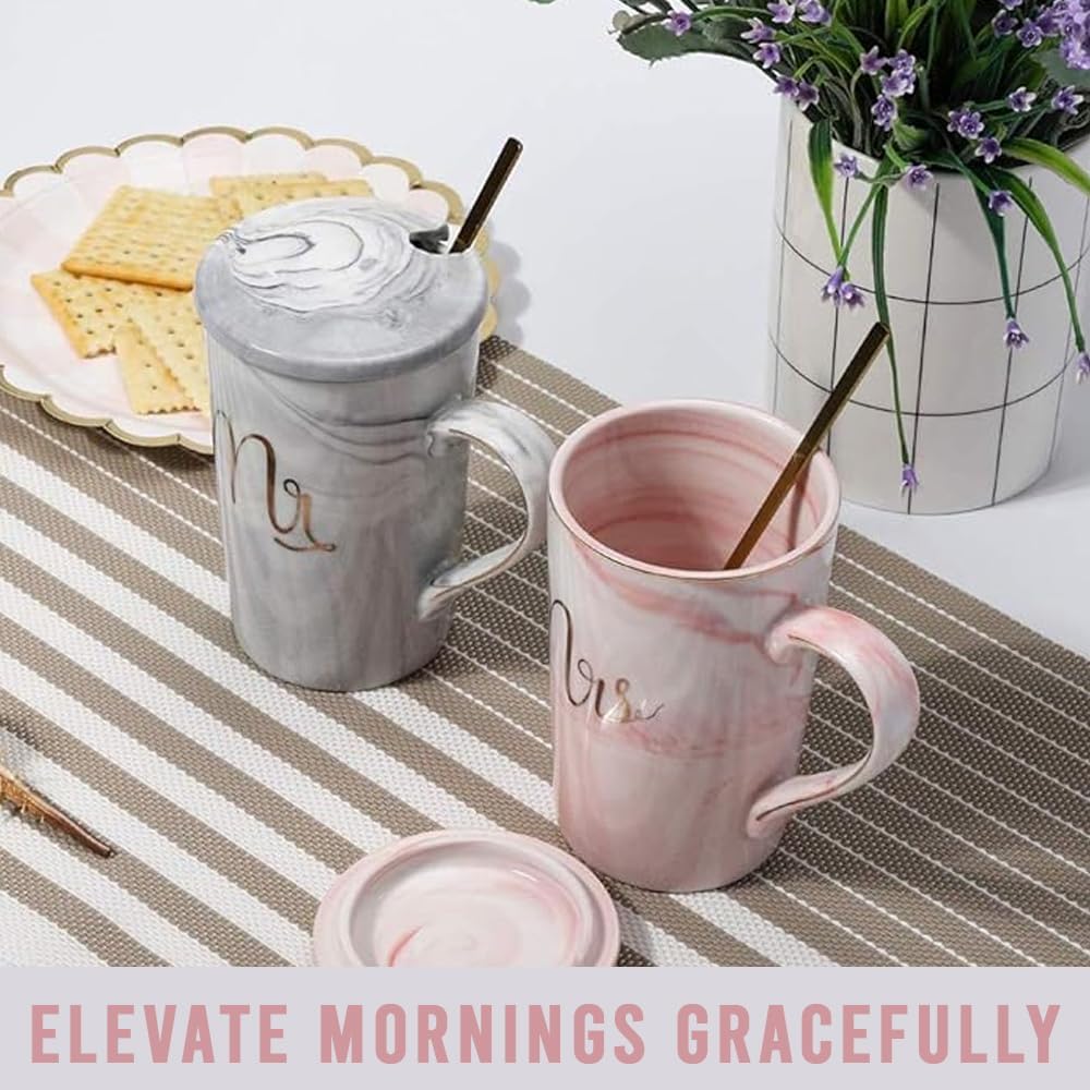 amerteer mr and mrs coffee mugs wedding gift for bride and groom gift for bridal shower engagement wedding and married couples anniversary ceramic marble cups 14 oz