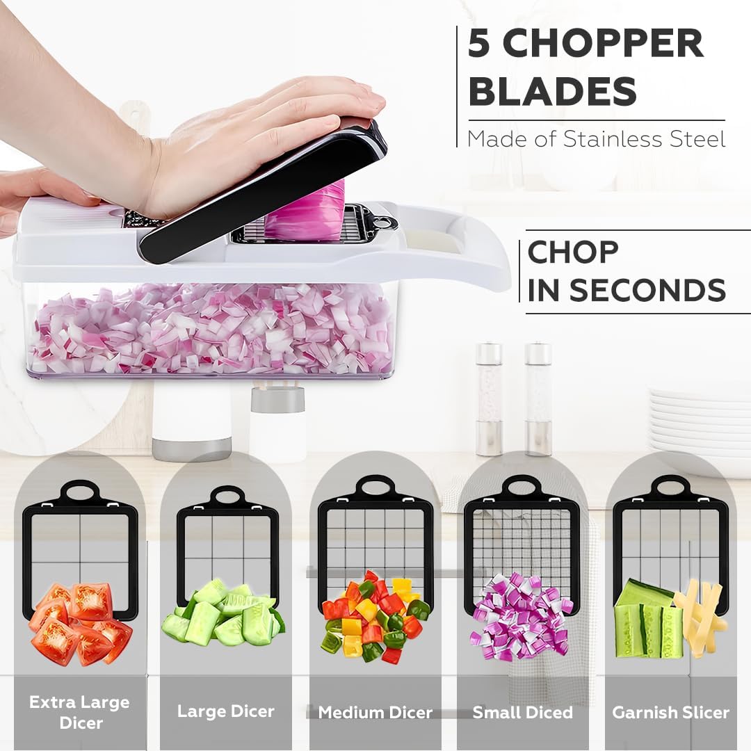 amroah 25 in 1 vegetable chopper 12 blades multifunction, kitchen veggie cutter food chopper with container slicer grater spiralizer for onion potato carrot egg cucumber tomato garlic