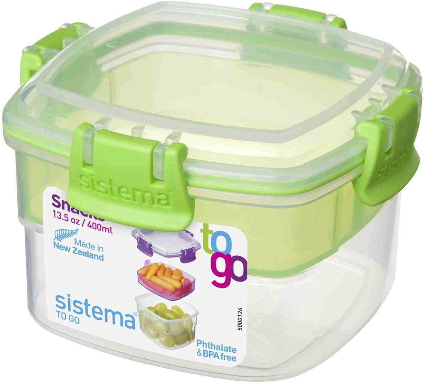 sistema snack to go, 13.5 oz /400 ml, 2 compartment container, green, 1 pack