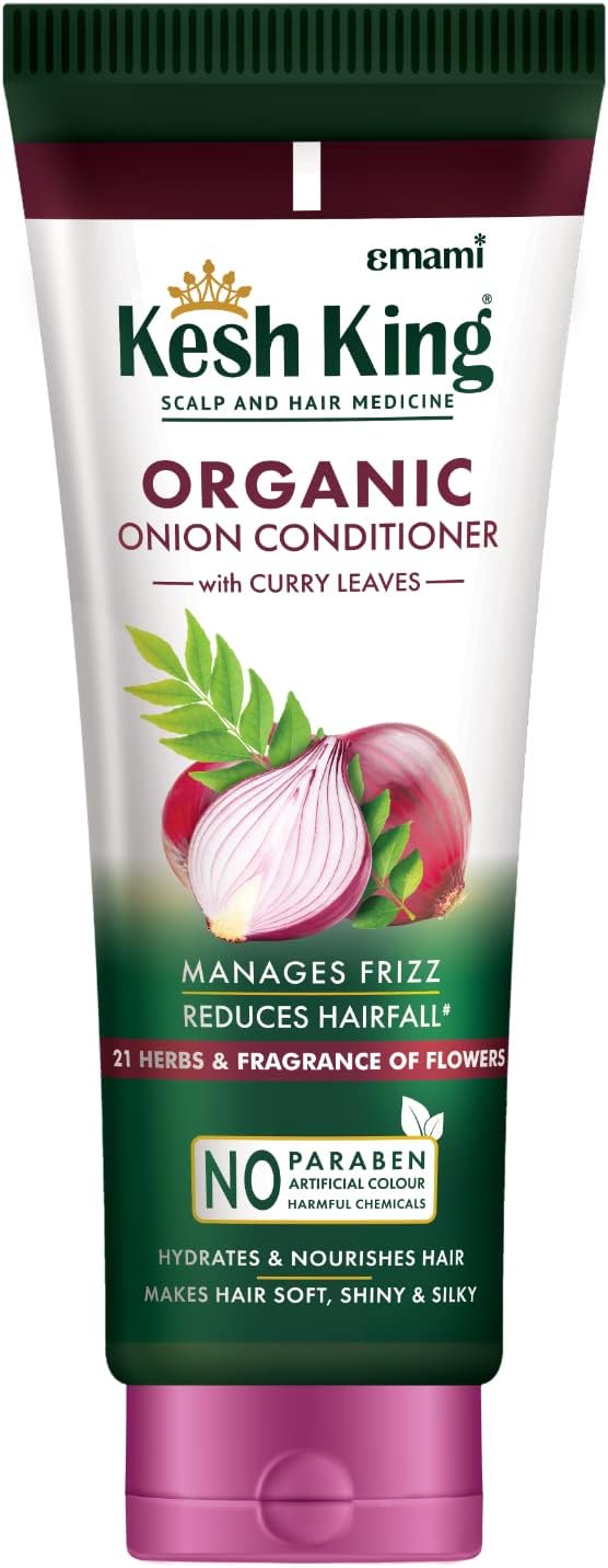 kesh king emami organic onion conditioner with curry leaves for hydrated and nourished hair for all hair types, 200 millilitre unscented