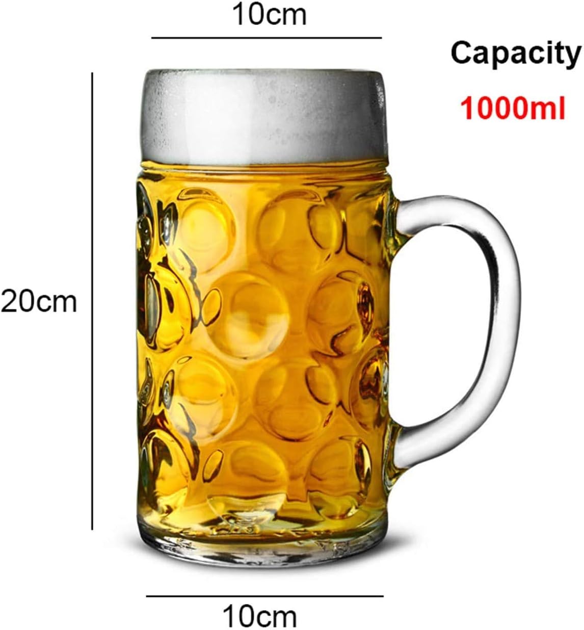 artc® german beer mug stein 1000ml beer tankard, glass stein, isar stein, handled beer mug, classic beer tankard jumbo size