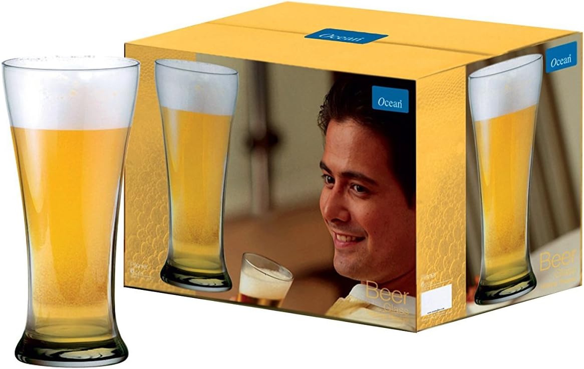 ocean pilsner beer glasses, set of 6, clear, 400 ml, b0091406, pub glass, snifter glass, pint glass, beer tumbler, beer goblet, beer glass