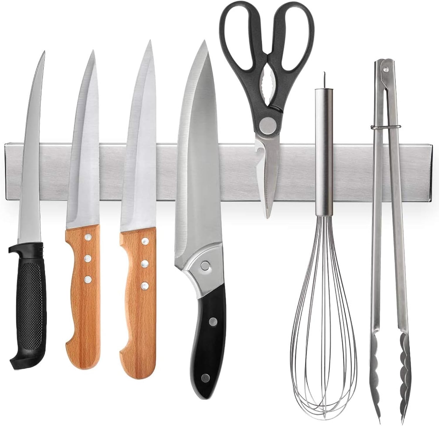 ninonly 30 cm magnetic knife strip, premium stainless steel wall mounted kitchen knives bar,space saving powerful no drilling magnetic knife rack for home kitchen utensil holder & tool holder