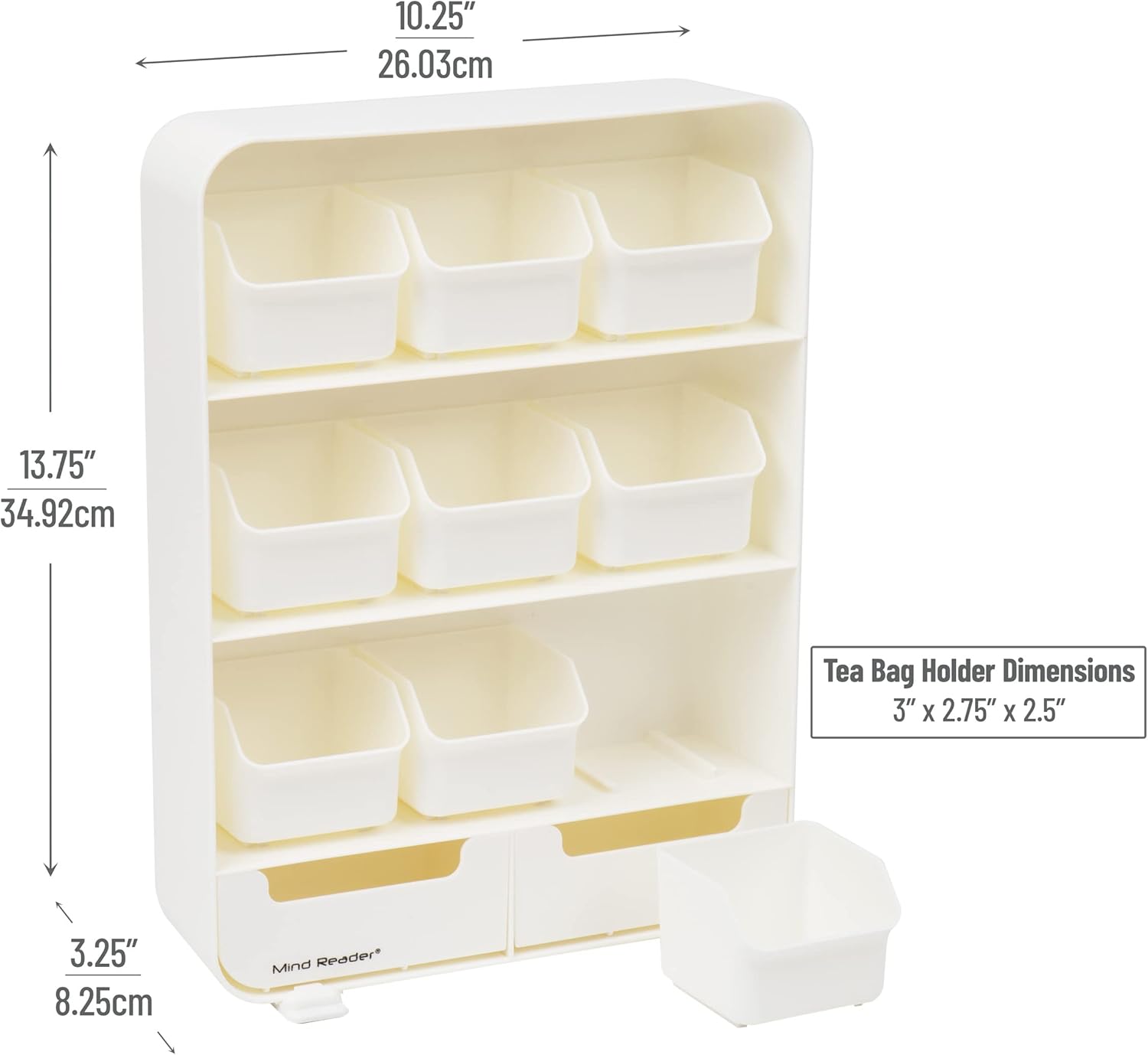 mind reader "baggy" tea bag holder and condiment organizer, white 4.33" l x 10.24" w x 13.11" h tborg wht.