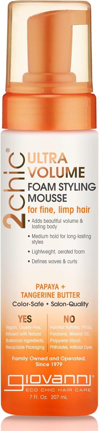 giovanni 2chic ultra volume foam styling mousse, 7 oz, ultra volume (papaya + tangerine butter)