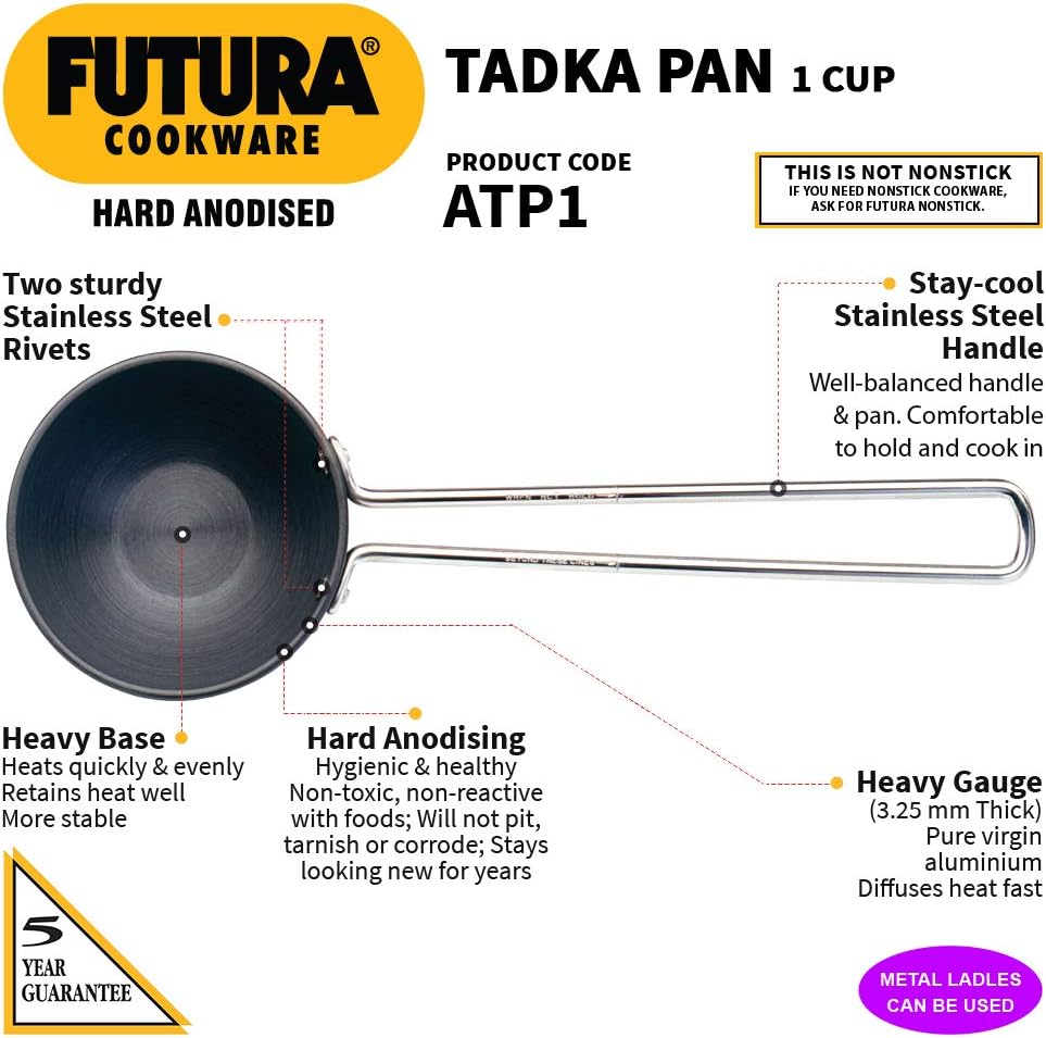 hawkins futura 1 cup tadka pan, hard anodised spice heating pan, 240 ml pan, black (atp1), aluminium