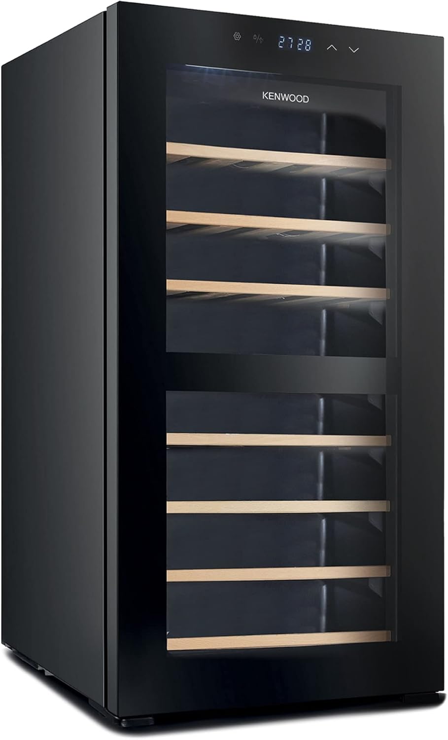 kenwood beverage cooler 43 bottles wine refrigerator with dual temperature zone, double glass door, blue light, smart control bcw43.000bk black"min 1 year manufacturer warranty"