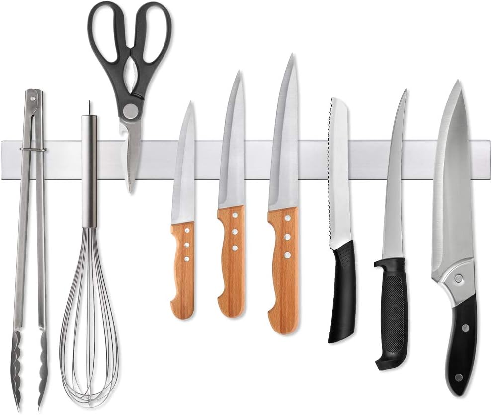 ninonly 40 cm magnetic knife strip, premium stainless steel wall mounted kitchen knives bar,space saving powerful no drilling magnetic knife rack for home kitchen utensil holder & tool holder