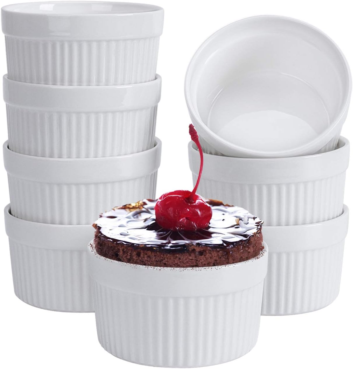 gpyg ramekins 6 oz, set of 8, creme brulee ramekins, souffle dishes, oven safe porcelain ramiken bowls for custard, lava cakes, pudding, flan, mini desserts, jam and ice cream, ramekins for baking