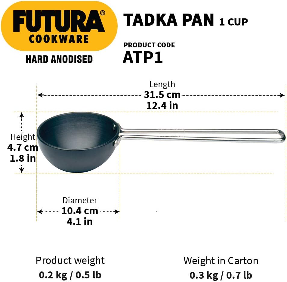 hawkins futura 1 cup tadka pan, hard anodised spice heating pan, 240 ml pan, black (atp1), aluminium