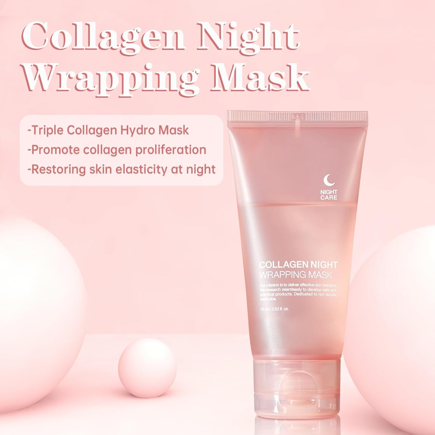 mask collagen night wrapping mask, hydrolyzed collagen peel off facial mask, smooth & tight skin, reduce fine lines & dullness, skin care for all skin types (2.54 fl.oz)