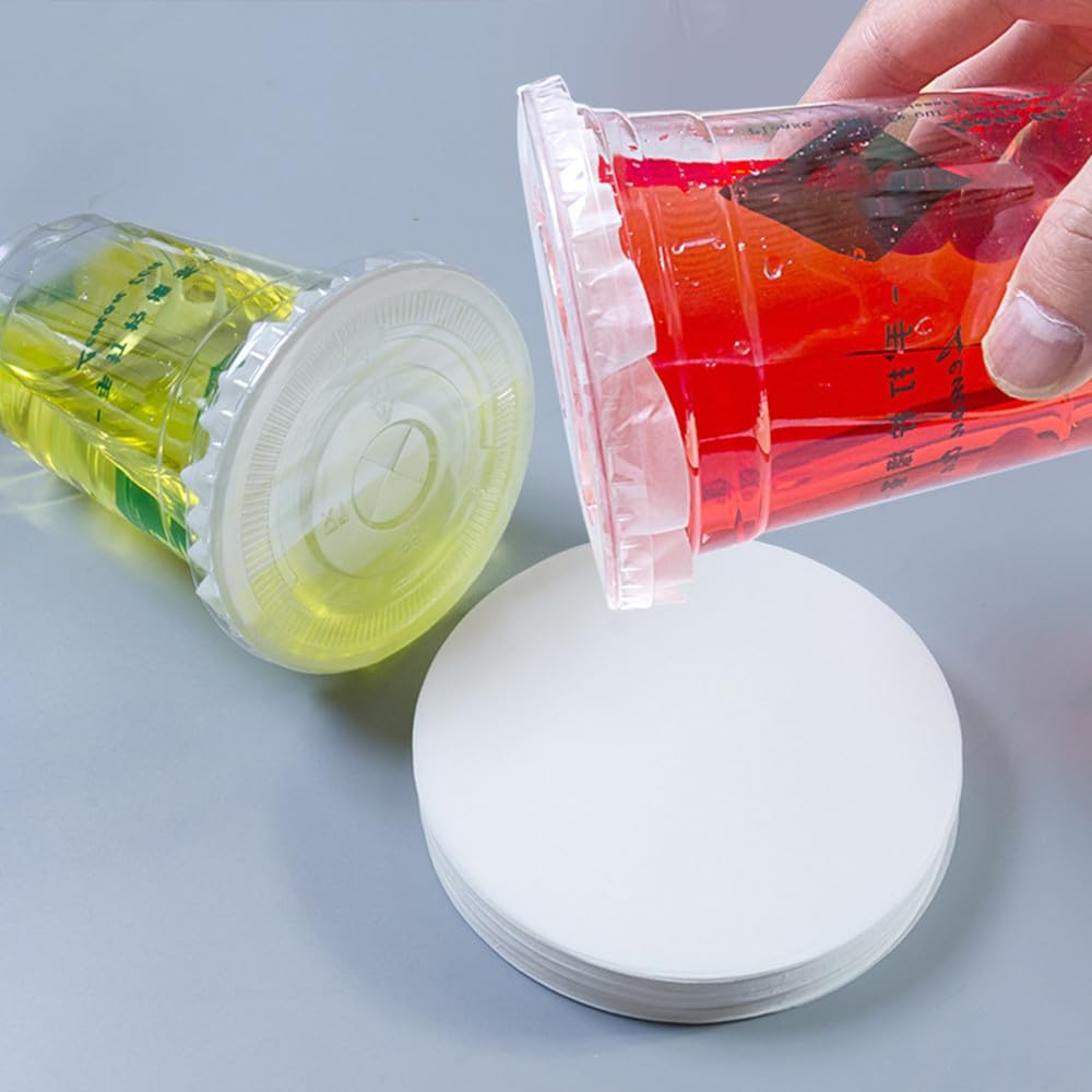 oasisgalore 500 pcs white leak proof cup cap lid liners,round sealing paper pads waterproof spill proof paper for plastic drink cup,milk tea coffee beverage cup leak proof film sealing film (4.5 inch)