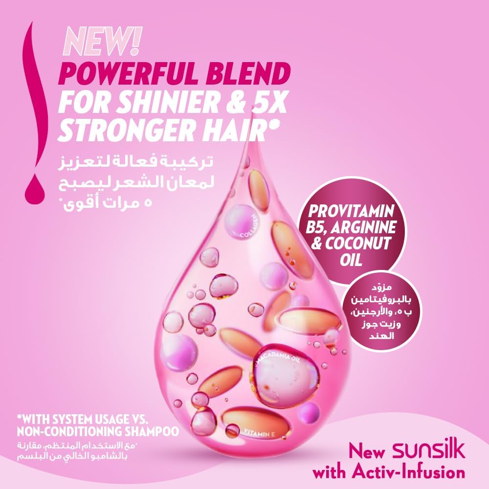 sunsilk shampoo, for weak & dull hair, strength & shine, with provitamin b5, argenine & coconut oil, 2 x 400ml