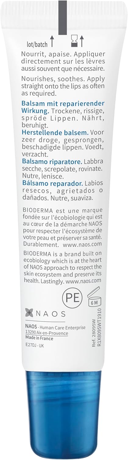 bioderma atoderm restorative lip balm for very dry sensitive skin, 15ml