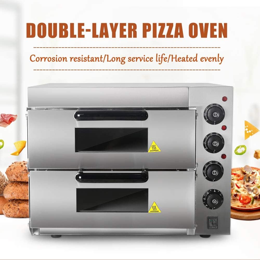 grace kitchen commercial electric pizza oven single deck & double deck with deck stone 220v 2kw ce, multifunctional oven 50 350 degree celsius (double deck 56 * 57 * 44cm)