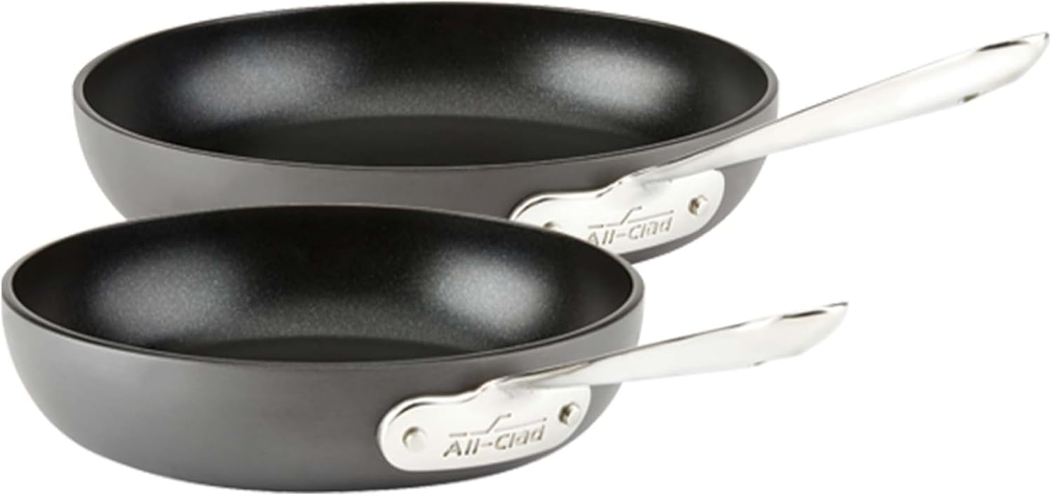 all clad e7859064 ha1 hard anodized nonstick dishwasher safe pfoa, 2 piece, black 8" and 10" black 2100090557