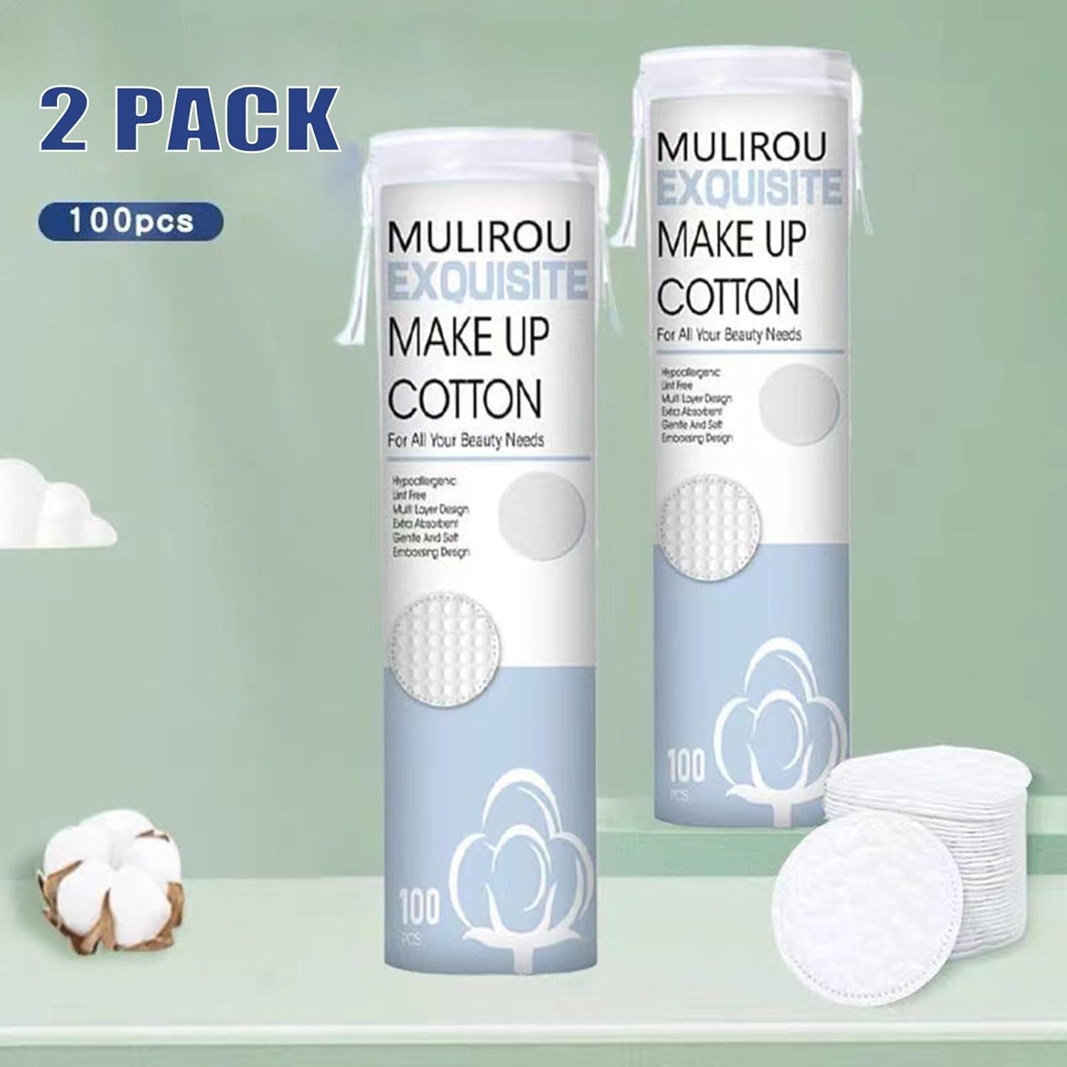 paris plus premium 100% natural cotton rounds certified organic cotton makeup pads (200 count) for face cosmetic cotton makeup remover rounds micro bead surface
