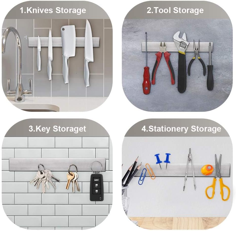 ninonly 30 cm magnetic knife strip, premium stainless steel wall mounted kitchen knives bar,space saving powerful no drilling magnetic knife rack for home kitchen utensil holder & tool holder