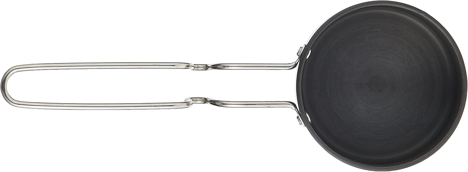 raj 10 cm hard anodized nonstick tadka pan, 12 cm, dark grey , tempering pan ,vaghar pan , flame safe , gas stove safe , stainless steel wired handle , scratch resistant