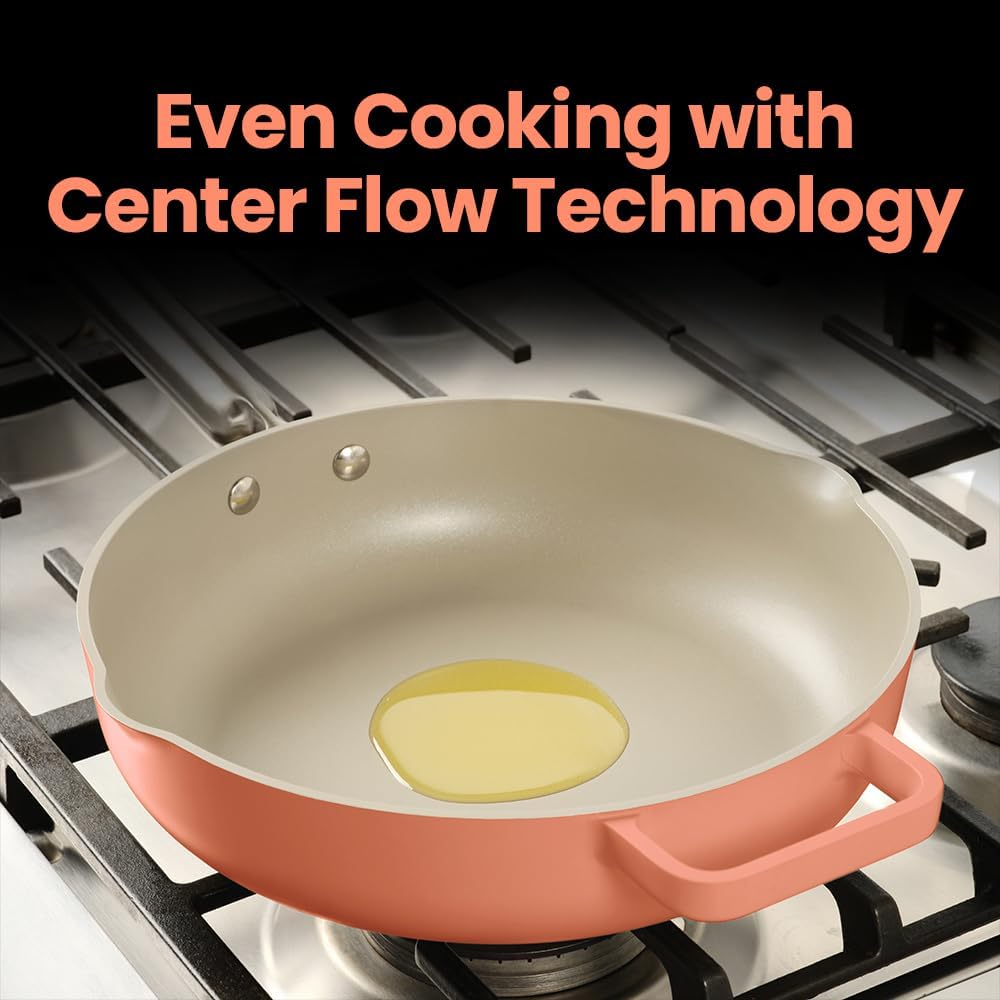 nutricook 1 pan 26cm,cast aluminum,w/self basting lid,steamer basket,silicone spatula,ceramic nonstick coating,oven safe,induction safe,designed in california,nc op126cs,canyon sunset,2 year warranty