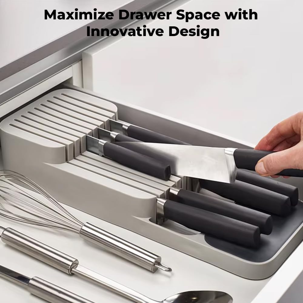 amerteer knife drawer organizer | 2 tier plastic knife storage insert for kitchen drawers | compact & space saving knife holder for small and large knives | cutlery organizer for kitchen storage