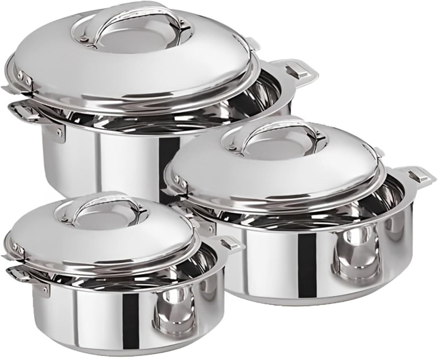 blackstone hotpot stainless steel casserole keeps food hot for long time madina (3pc set 1.0l, 1.5l, 2.5l)