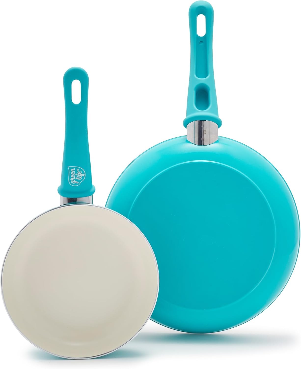greenlife soft grip healthy ceramic nonstick, frying pan set, 7" and 10", bright blue