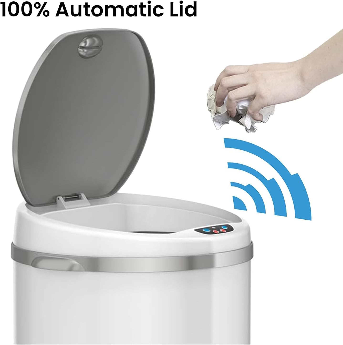 itouchless 13 gallon automatic trash can with odor control system – white – round – 49 liter kitchen trash bin