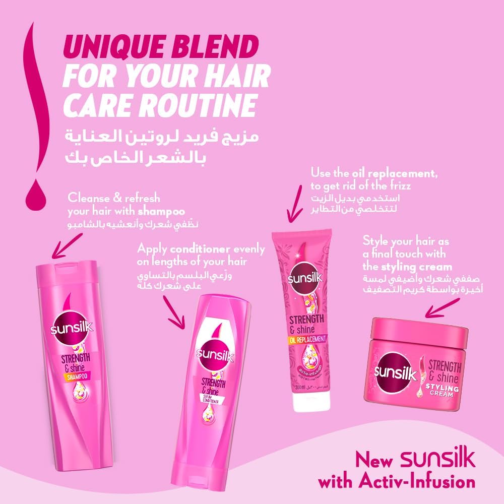 sunsilk shampoo, for weak & dull hair, strength & shine, with provitamin b5, argenine & coconut oil, 2 x 400ml