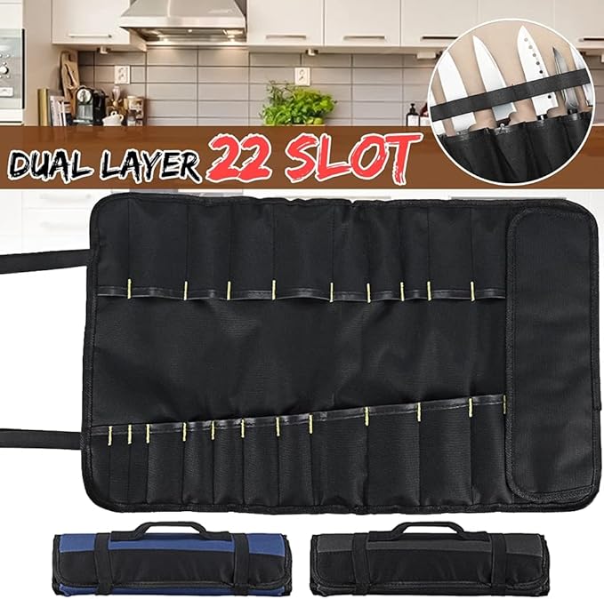 kodeng professional cutlery chef bag – knife roll bag for chefs fits up to 22 knives black