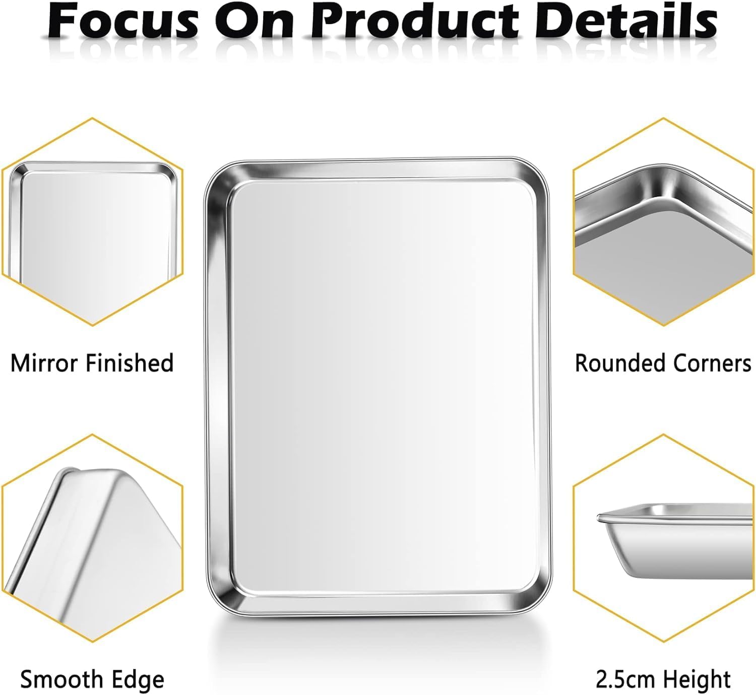 baking tray set of 2, grace aluminium rectangle baking sheets pans, large professional oven trays for cooking serving, non toxic & healthy, mirror finished & dishwasher safe, 46x33x2.5cm