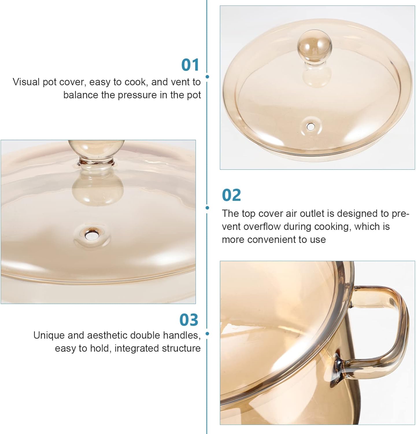 ylmeet oven glass pot with lid, large capacity cooking pot, transparent pot with handle, stovetop stock pot, borosilicate glass cookware, dishwasher safe pots and pans (1900ml)