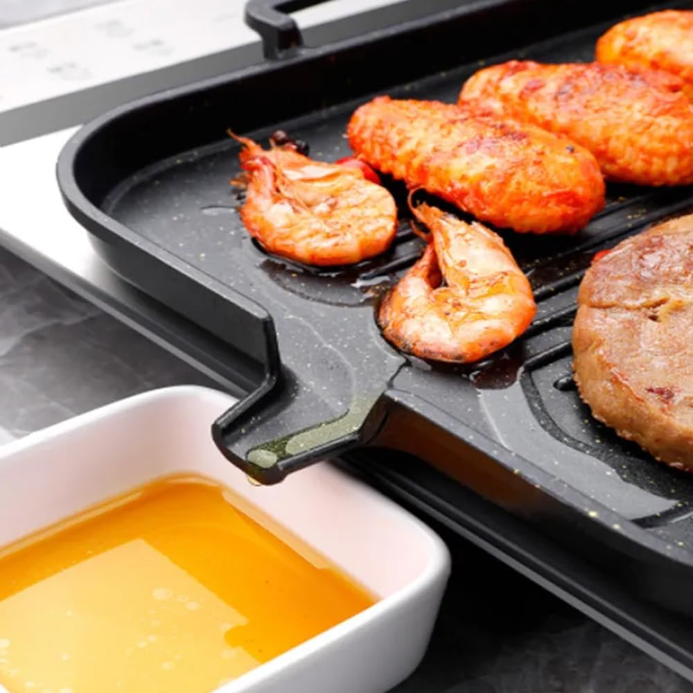 amerteer non stick bbq grill pan for barbecue & oven, aluminum griddle with grease drainage, compatible with induction cookers, ideal for steak, fish, vegetables (clip not included)