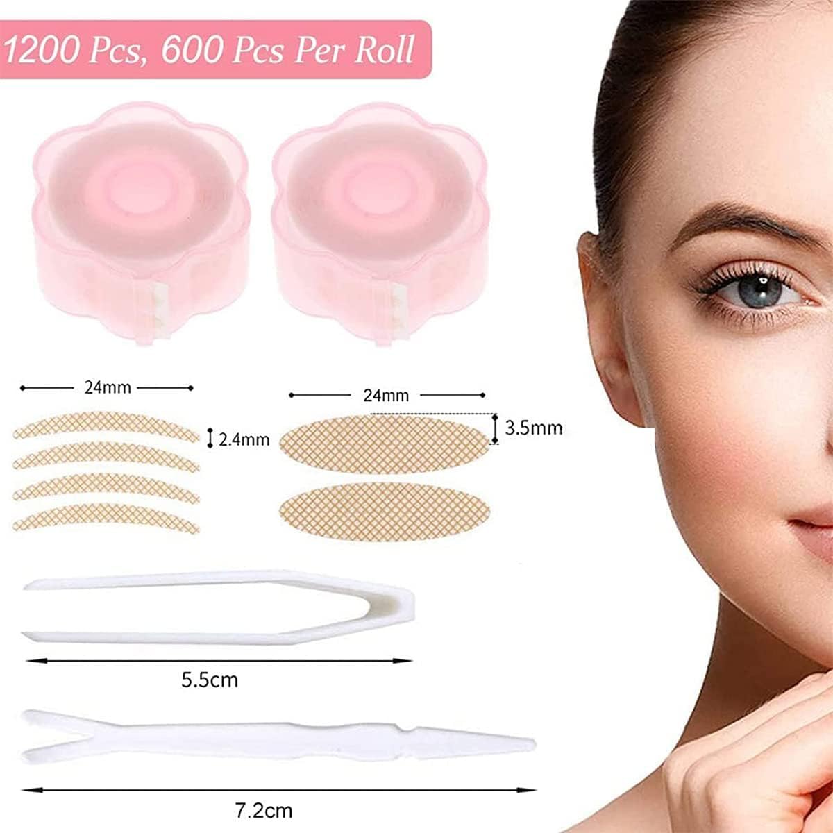 1200 pcs eyelid tape, droopy eyelid stickers, eyelid lift, invisible instant double eyelid strips, self adhesive eye tapes fiber for droopy mono eyelids, big eye tools with fork rods tweezers
