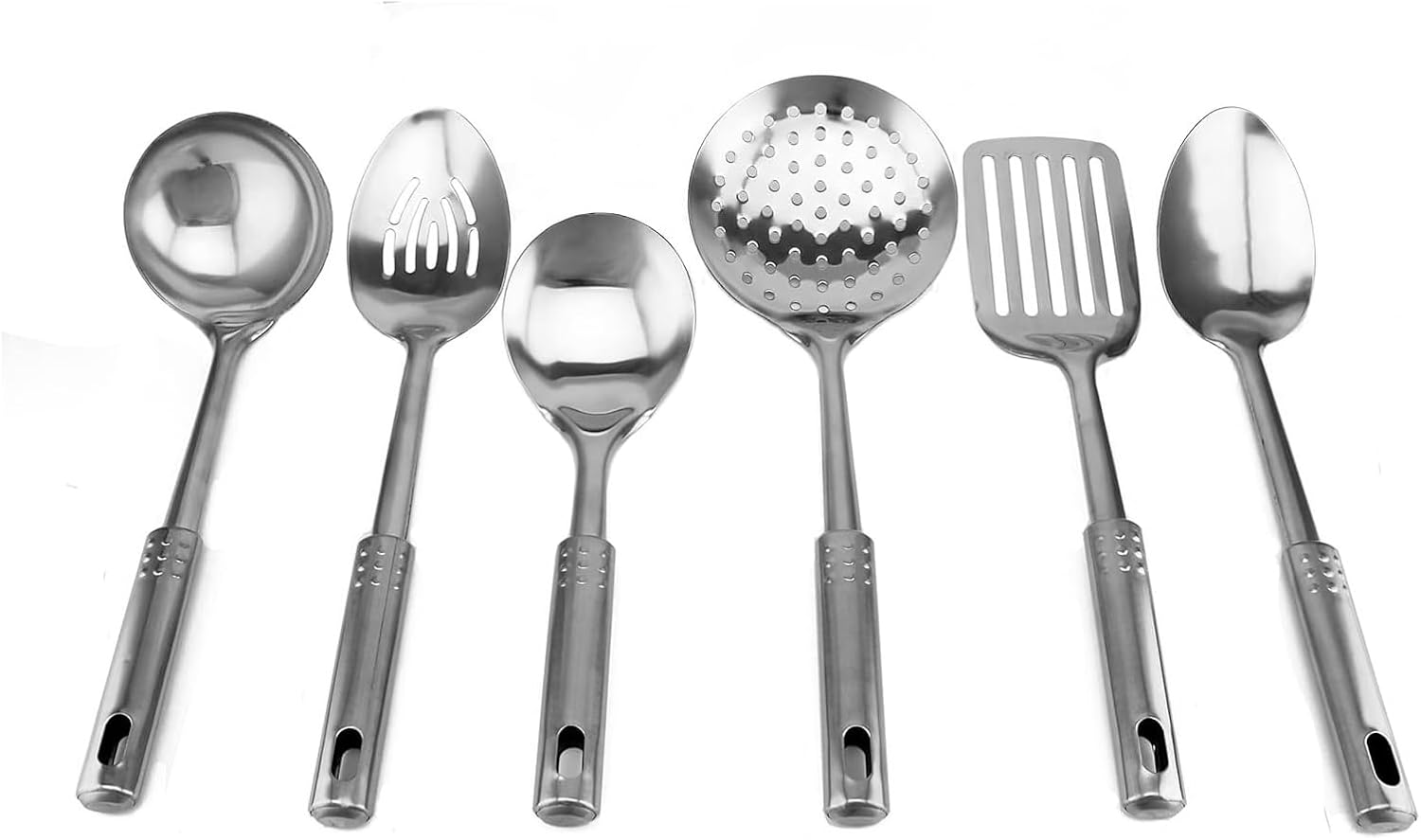 berger stainless steel kitchen tools 7 piece set, silver, multifunctional stainless steel kitchenware with holder stand