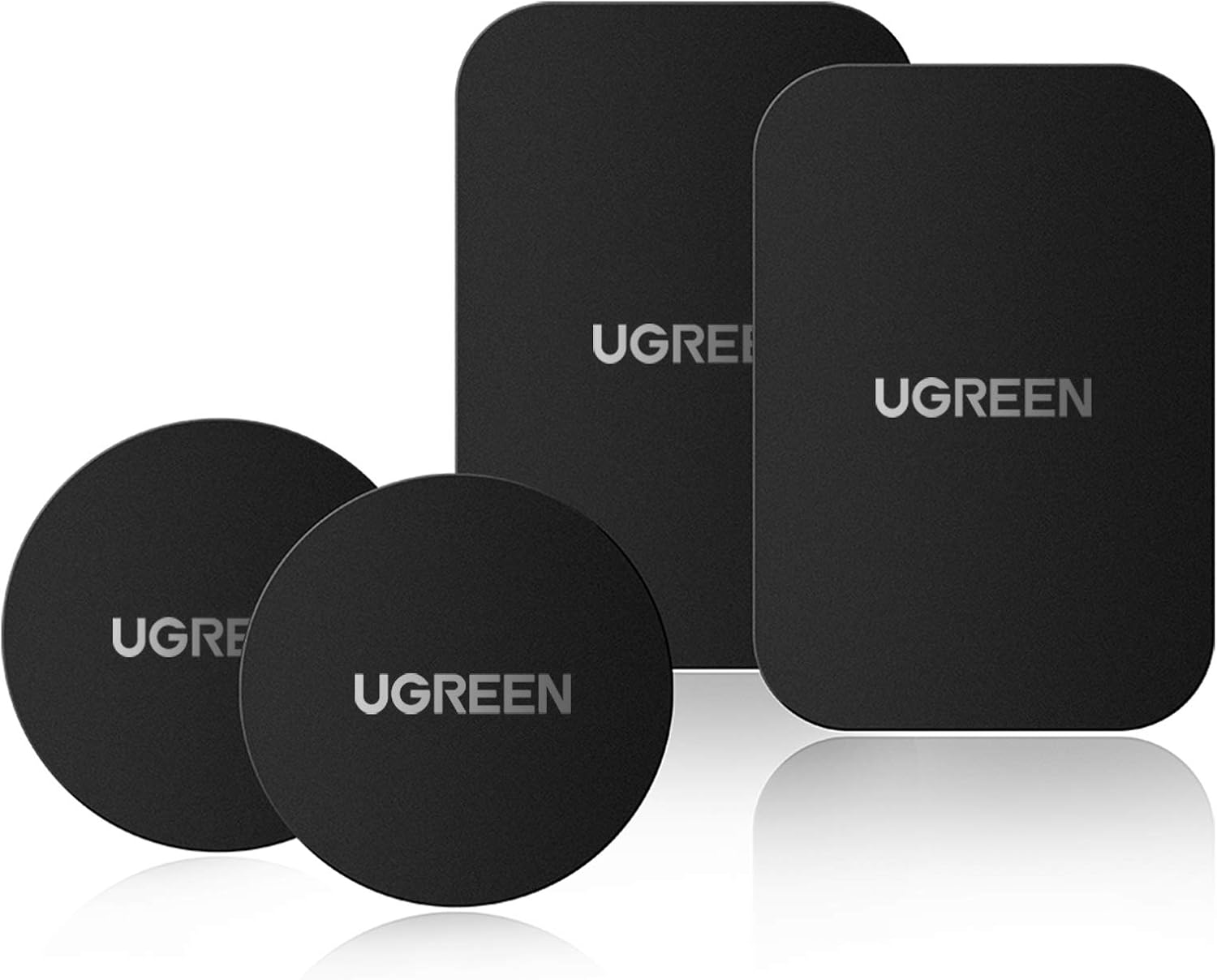 ugreen metal plate magnetic patch sticker(4 pack), universal conversion kit pad thin for phone case fit for iphone 16/15/14/13/12/11/x series, samsung s25/24/23/22/21/20, black 2 round 2 rectangle