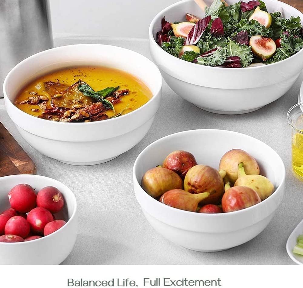 porcelain serving bowls, 1890/1240/650/355ml nesting bowls, white ceramic bowl sets, versatile bowls for kitchen, scratch resistant, thick edge non slip design, oven & microwave & dishwasher safe