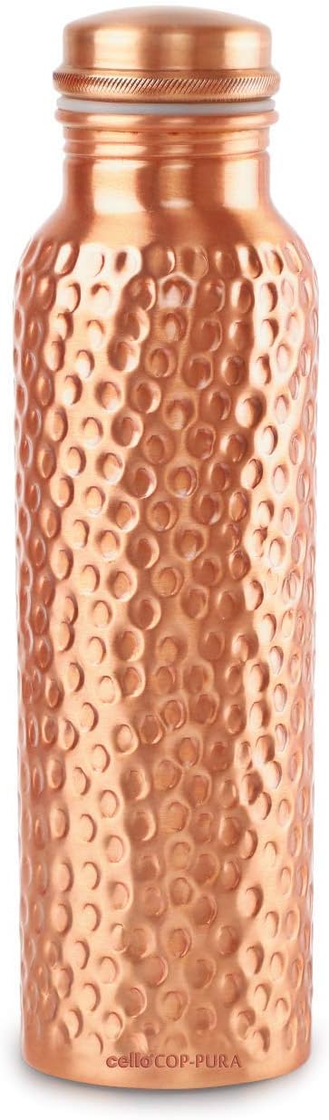 prisha india craft pure copper water bottle/handmade leak proof copper vessel for travel/jointfree insulated copper thermos with ayurvedic health benefits, 30 ounce